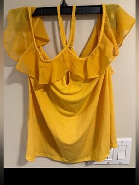 BCBG Cold Shoulder Yellow Blouse Size XS